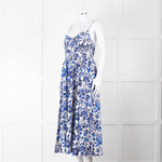 La Ligne White Blue Floral Sleeveless Cotton Midi Dress