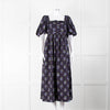 Nobody's Child Navy Purple Floral Puffed Sleeves Midi Cotton Dress