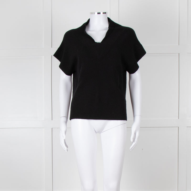 Part Two Black Cashmere V Neck Short Sleeve Jumper