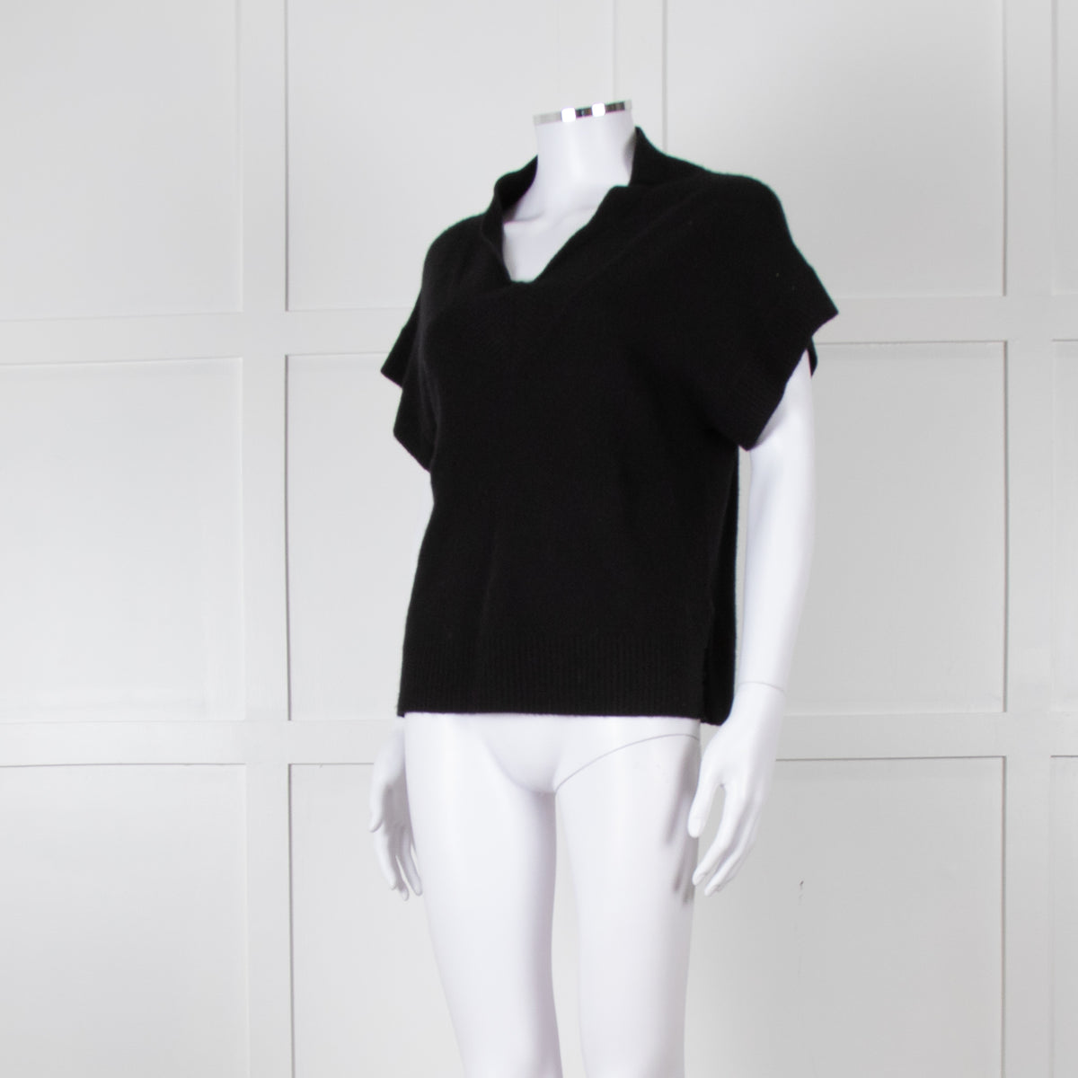 Part Two Black Cashmere V Neck Short Sleeve Jumper