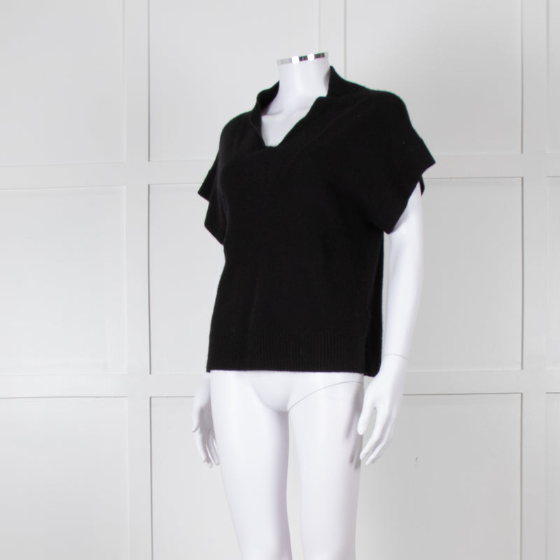 Part Two Black Cashmere V Neck Short Sleeve Jumper
