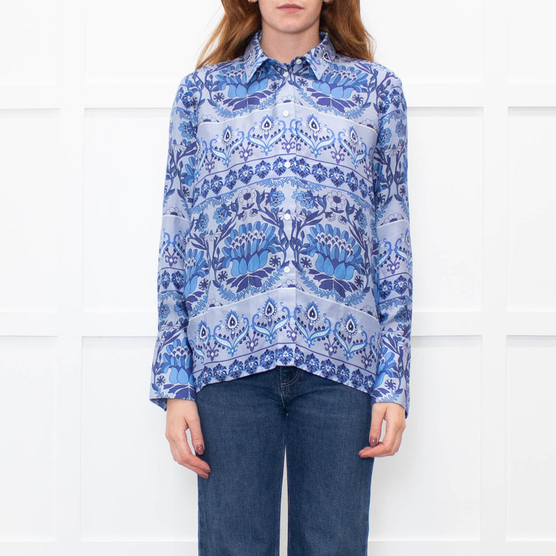 Sandro Blue Floral Long Sleeve Shirt
