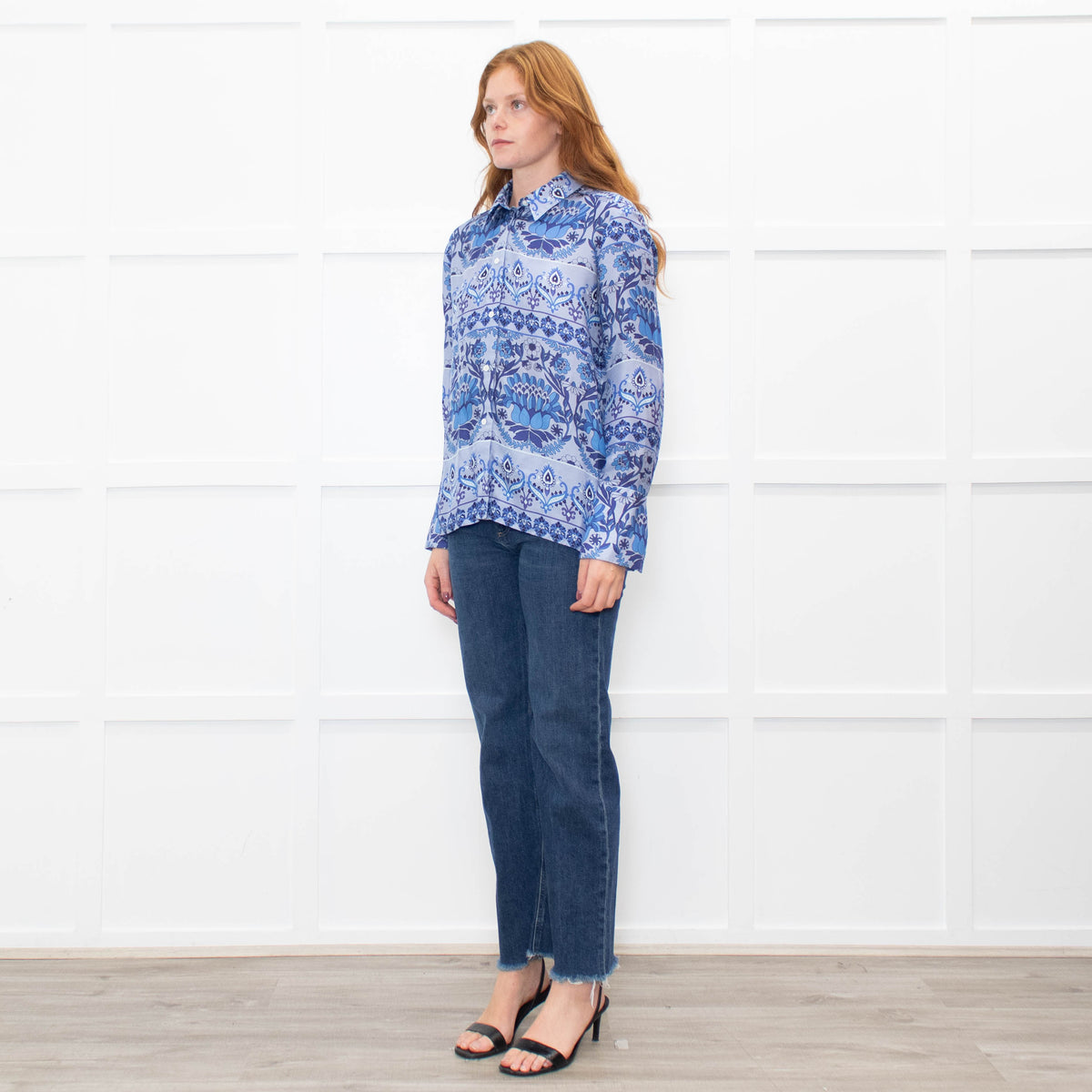 Sandro Blue Floral Long Sleeve Shirt