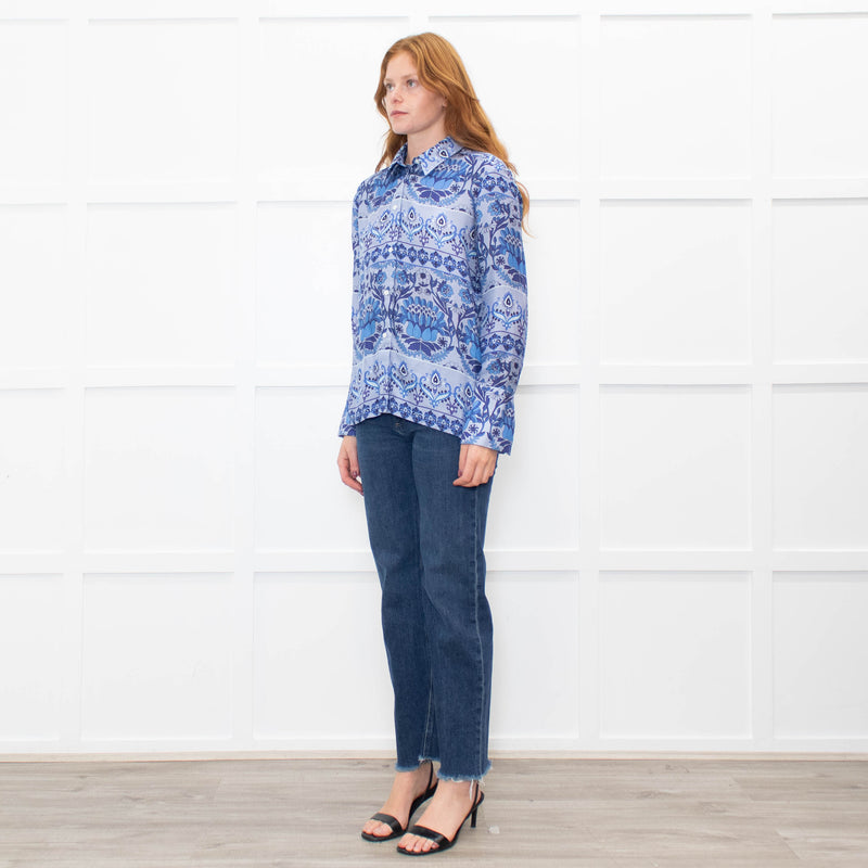 Sandro Blue Floral Long Sleeve Shirt