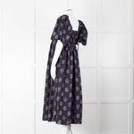 Nobody's Child Navy Purple Floral Puffed Sleeves Midi Cotton Dress