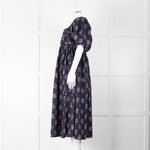 Nobody's Child Navy Purple Floral Puffed Sleeves Midi Cotton Dress