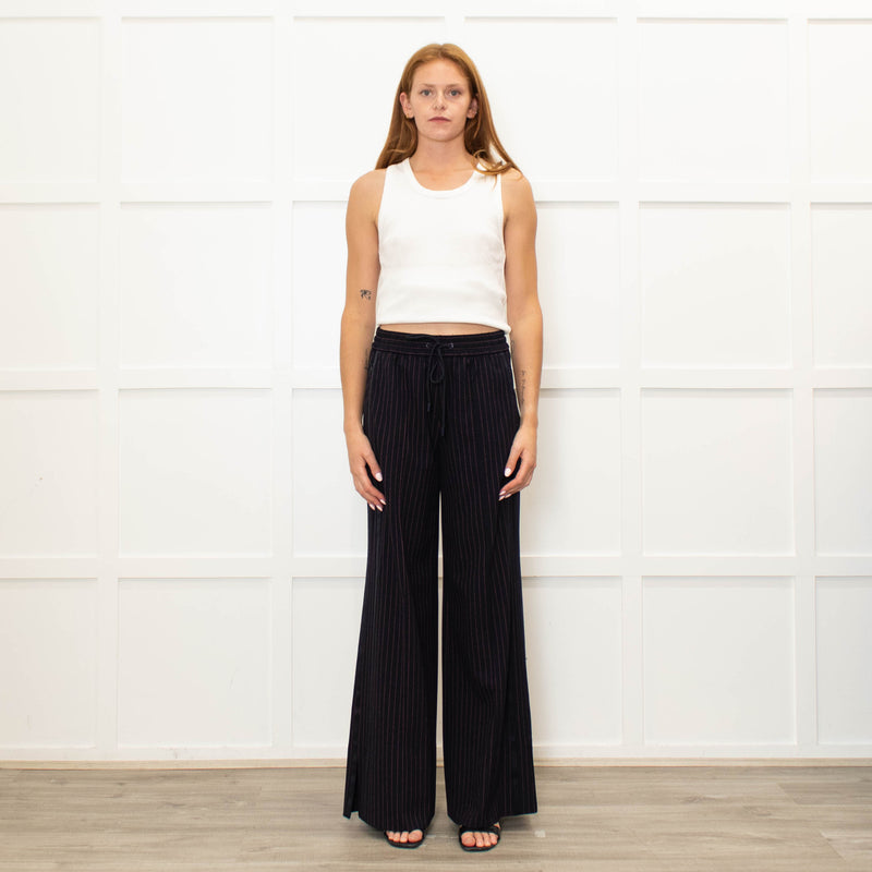 Me + Em Navy Pink Pinstripe Wide Leg Trousers
