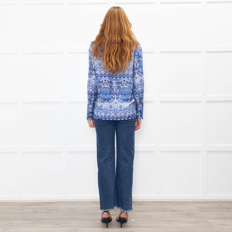 Sandro Blue Floral Long Sleeve Shirt