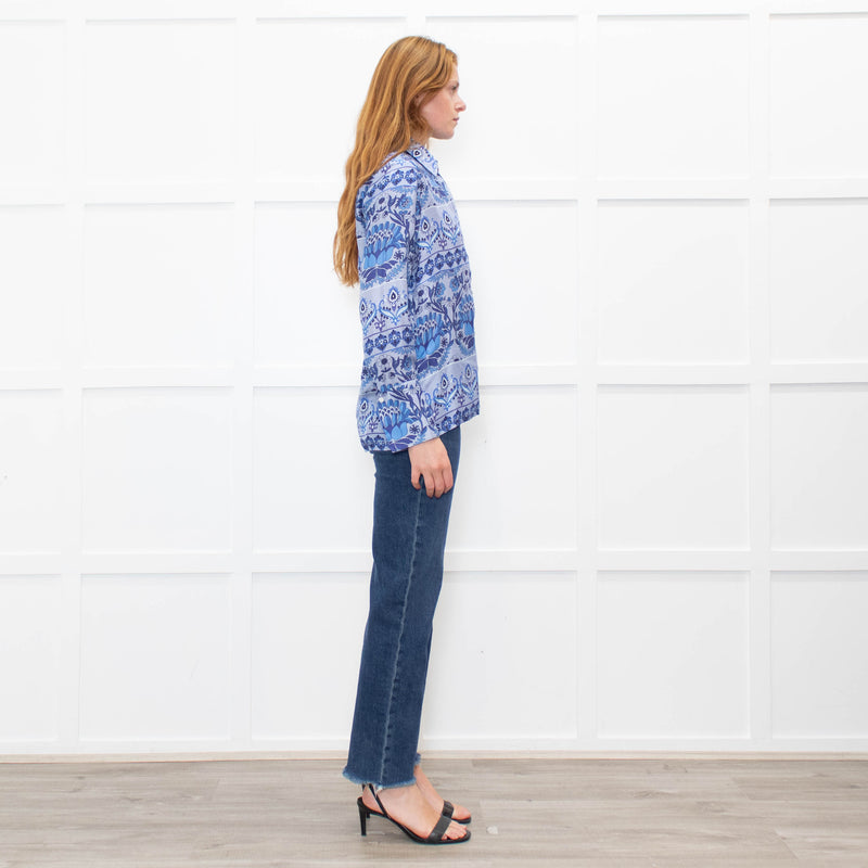 Sandro Blue Floral Long Sleeve Shirt