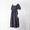 Nobody's Child Navy Purple Floral Puffed Sleeves Midi Cotton Dress