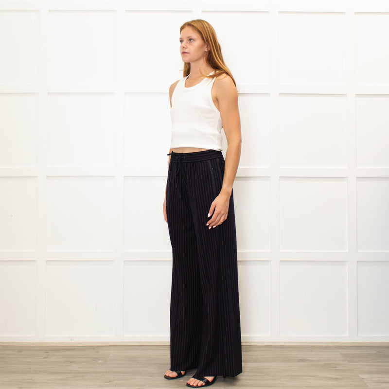 Me + Em Navy Pink Pinstripe Wide Leg Trousers
