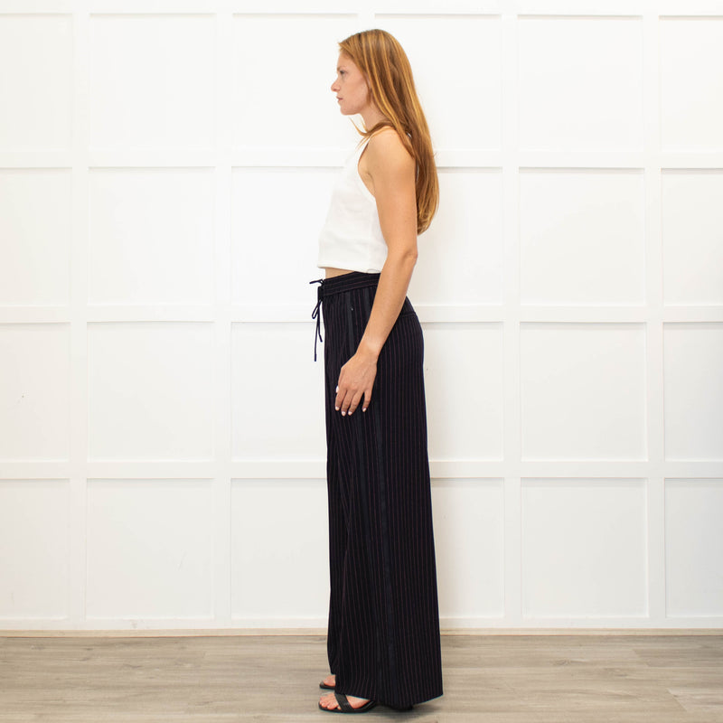 Me + Em Navy Pink Pinstripe Wide Leg Trousers
