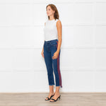 Mother Blue Denim Red Side Stripe Detail Cropped Jeans