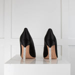 Sophia Webster Black Satin Pointed Toe Heels with Sparkle Heels