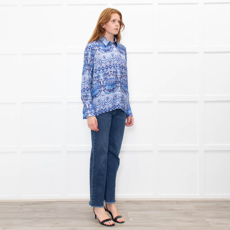 Sandro Blue Floral Long Sleeve Shirt