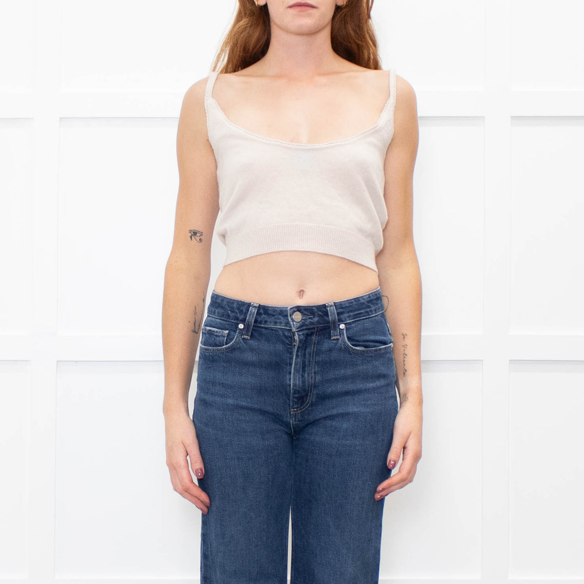 Allude Beige Cashmere Cropped Sleeveless Vest