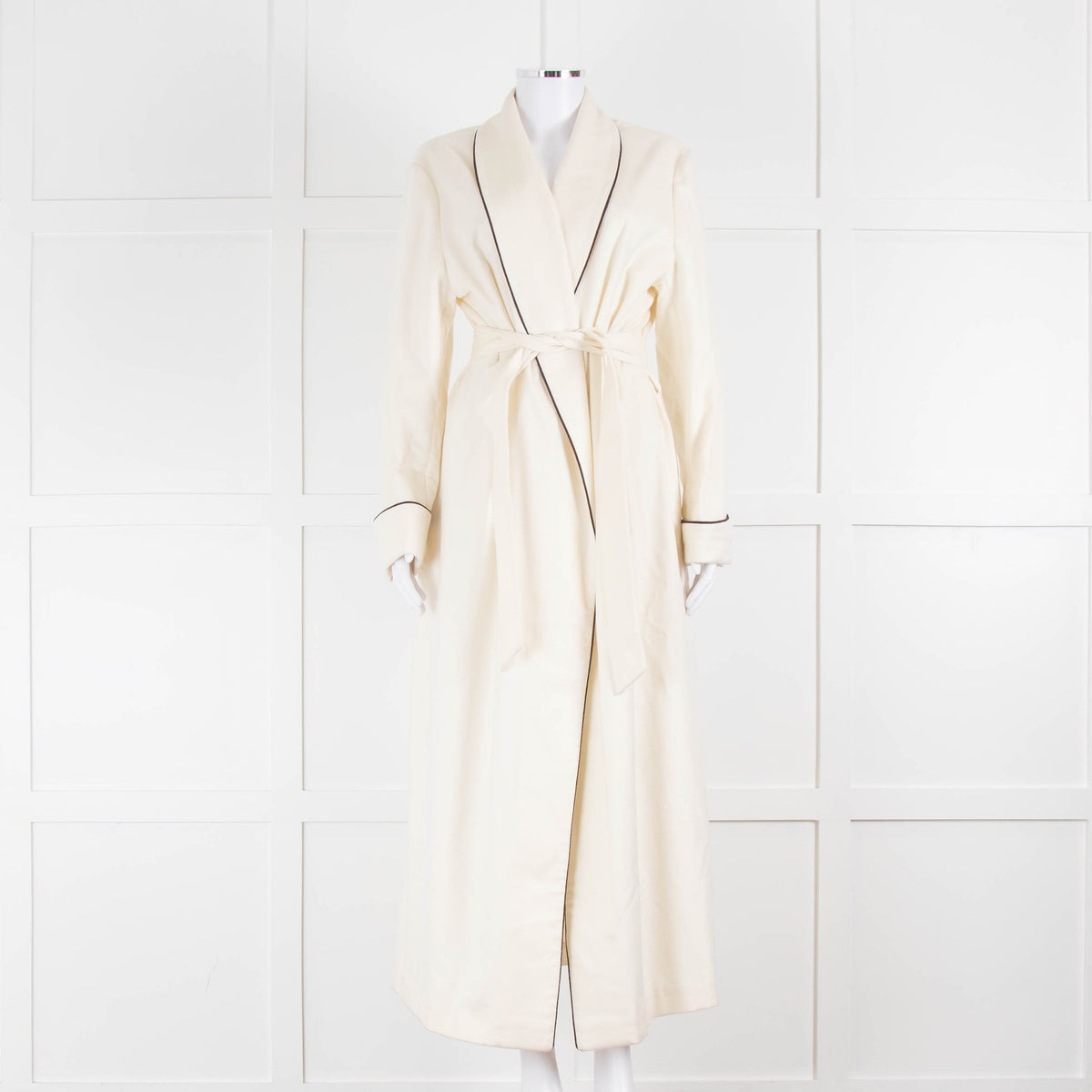 Loro Piana Cream Brown Trim Cashmere Dressing Gown
