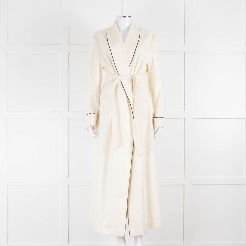 Loro Piana Cream Brown Trim Cashmere Dressing Gown