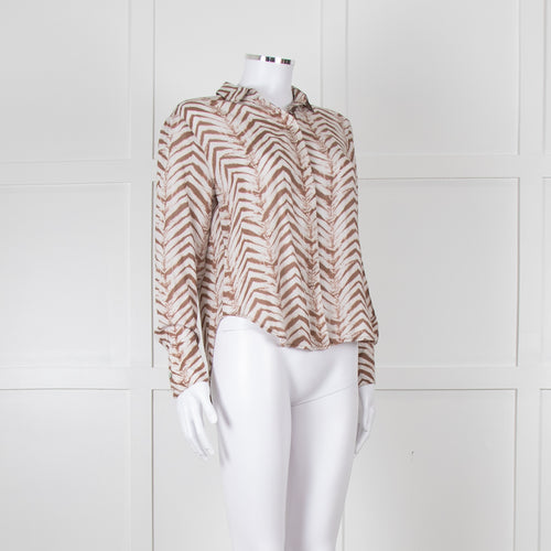 Bella Dahl Brown And White Chevron Print Blouse