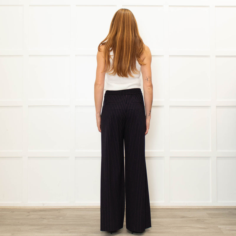 Me + Em Navy Pink Pinstripe Wide Leg Trousers