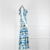 Borgo De Nor White Blue Floral Frill Trim Sleeveless Maxi Dress