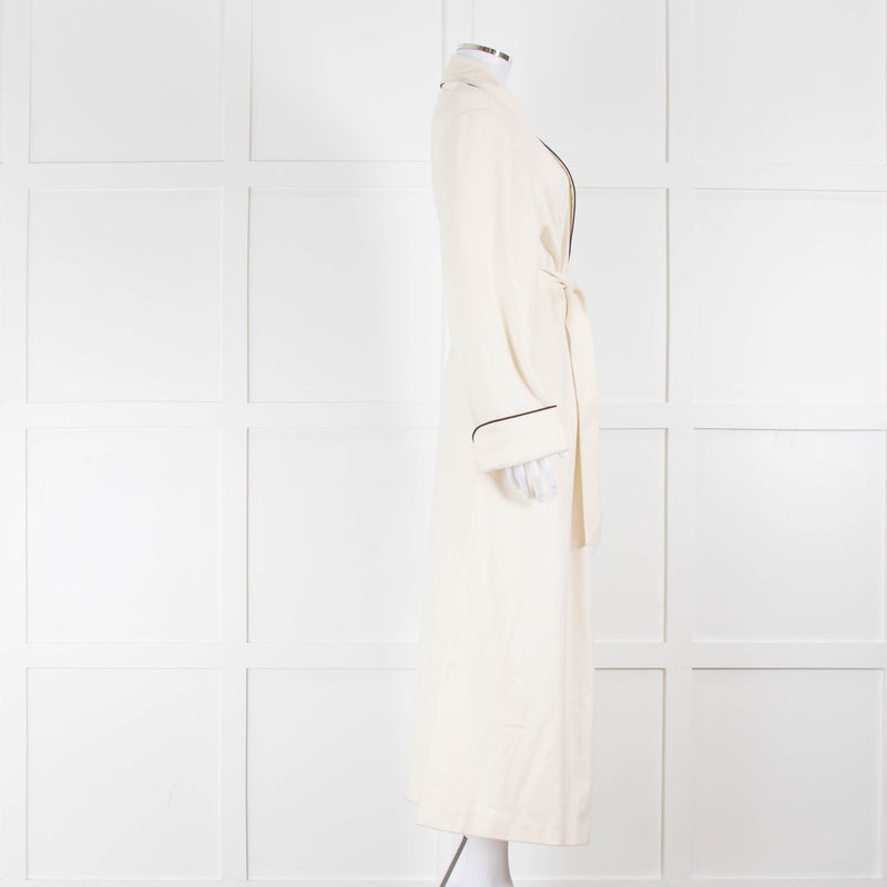 Loro Piana Cream Brown Trim Cashmere Dressing Gown