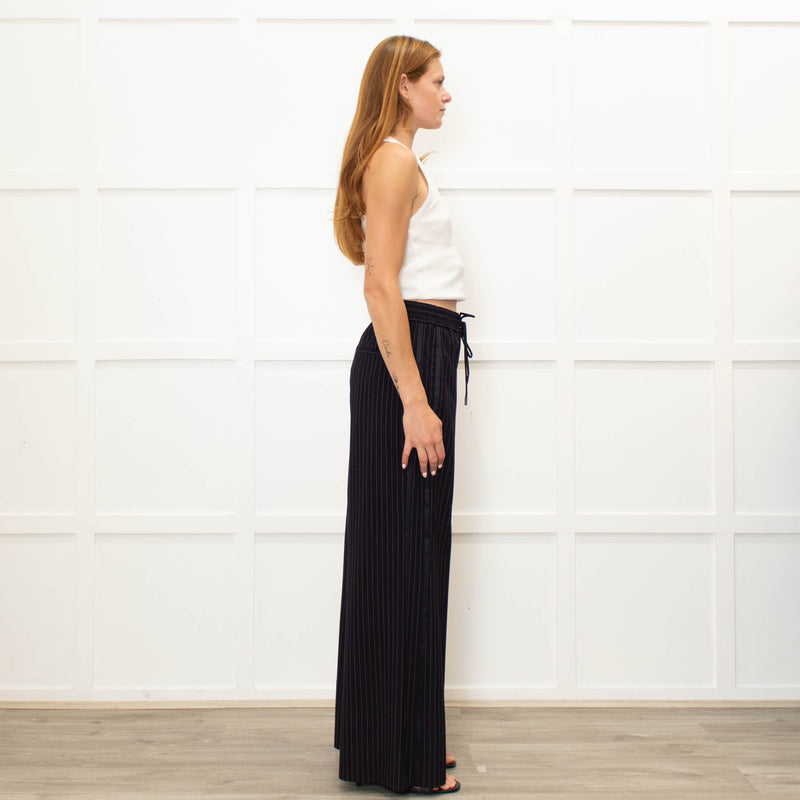 Me + Em Navy Pink Pinstripe Wide Leg Trousers