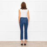 Mother Blue Denim Red Side Stripe Detail Cropped Jeans