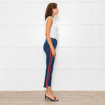 Mother Blue Denim Red Side Stripe Detail Cropped Jeans