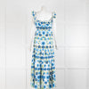 Borgo De Nor White Blue Floral Frill Trim Sleeveless Maxi Dress