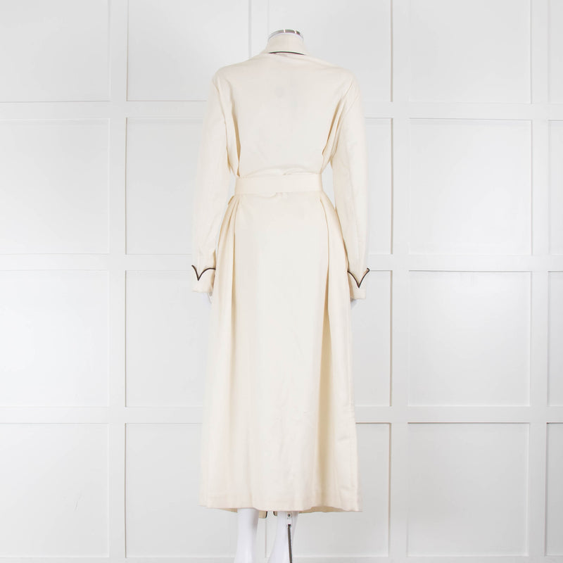 Loro Piana Cream Brown Trim Cashmere Dressing Gown
