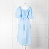 Staud Light Blue Cotton Puffed Sleeve Belted Shirt Dress