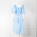Staud Light Blue Cotton Puffed Sleeve Belted Shirt Dress