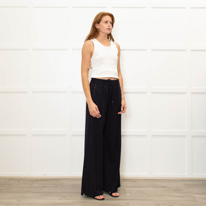Me + Em Navy Pink Pinstripe Wide Leg Trousers