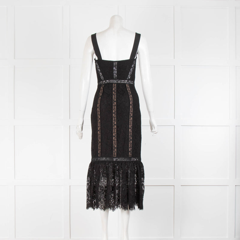 Self-Portrait Black Lace Beige Panel Sleeveless Peplum Dress