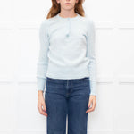 White + Warren Pastel Blue Cashmere Button V Neck Jumper