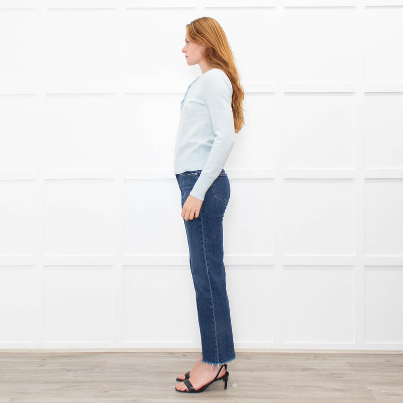 White + Warren Pastel Blue Cashmere Button V Neck Jumper