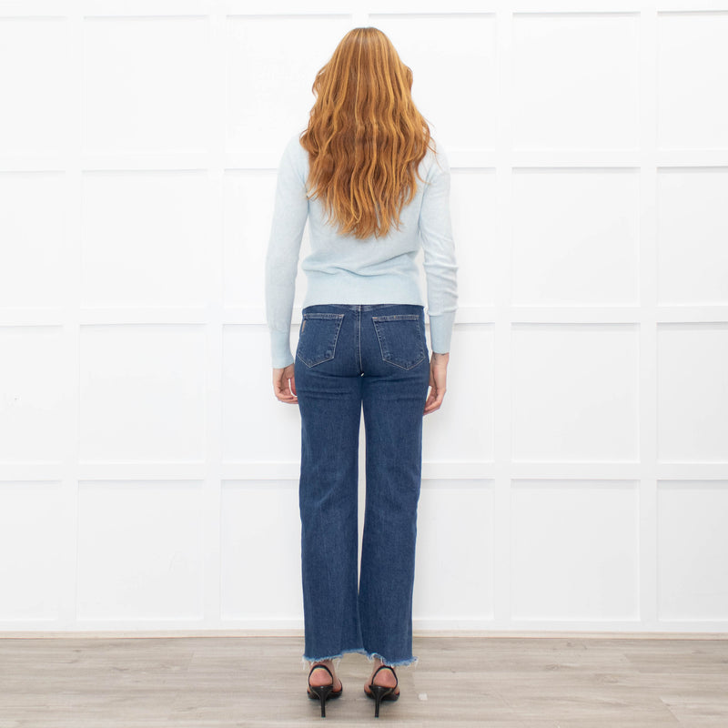 White + Warren Pastel Blue Cashmere Button V Neck Jumper