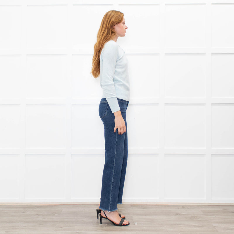 White + Warren Pastel Blue Cashmere Button V Neck Jumper