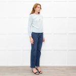 White + Warren Pastel Blue Cashmere Button V Neck Jumper
