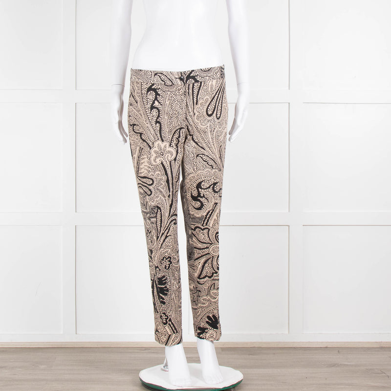 Etro Beige Black Cotton Floral Paisley Trousers