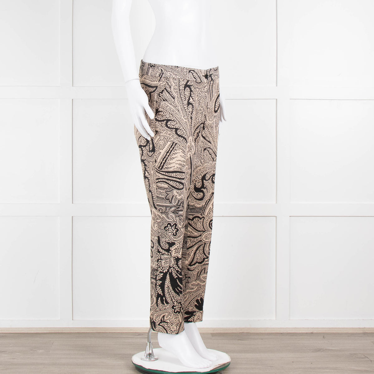 Etro Beige Black Cotton Floral Paisley Trousers