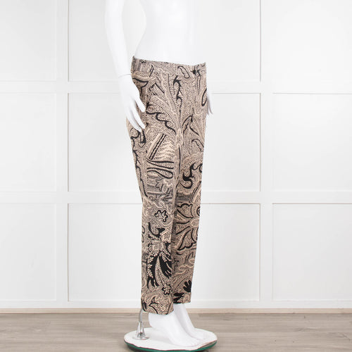 Etro Beige Black Cotton Floral Paisley Trousers
