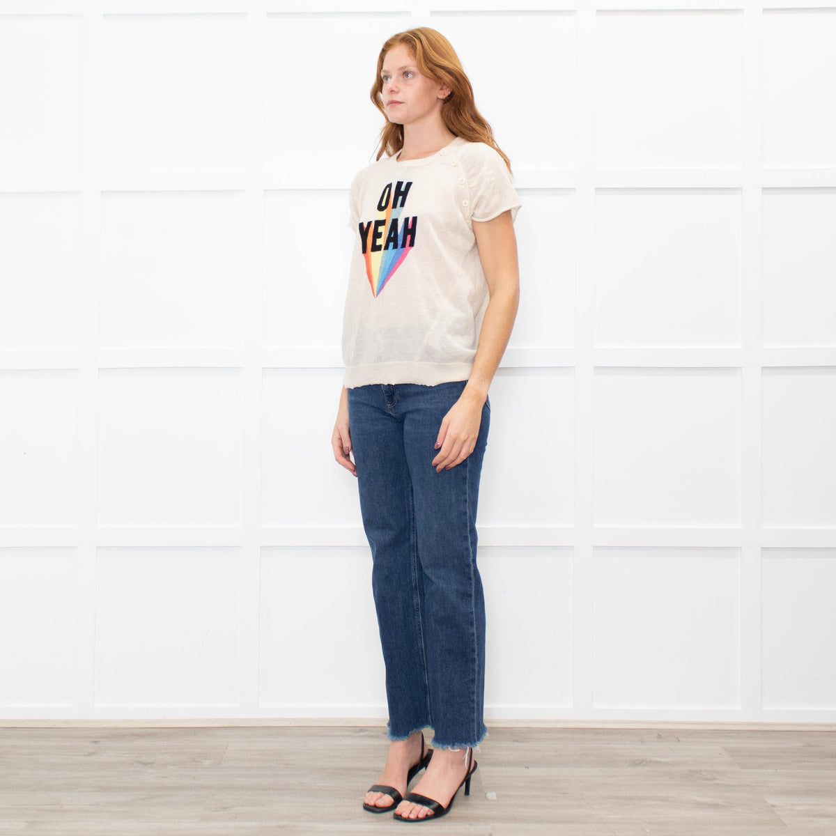 Zadig & Voltaire Preloved  Beige Slogan Cashmere Blend Short Sleeve Top