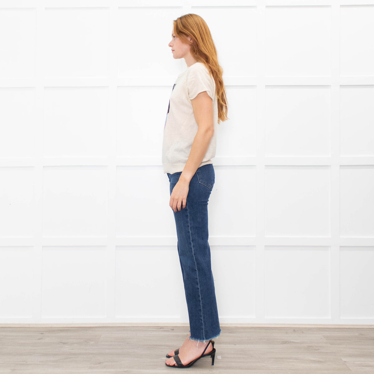 Zadig & Voltaire Preloved  Beige Slogan Cashmere Blend Short Sleeve Top