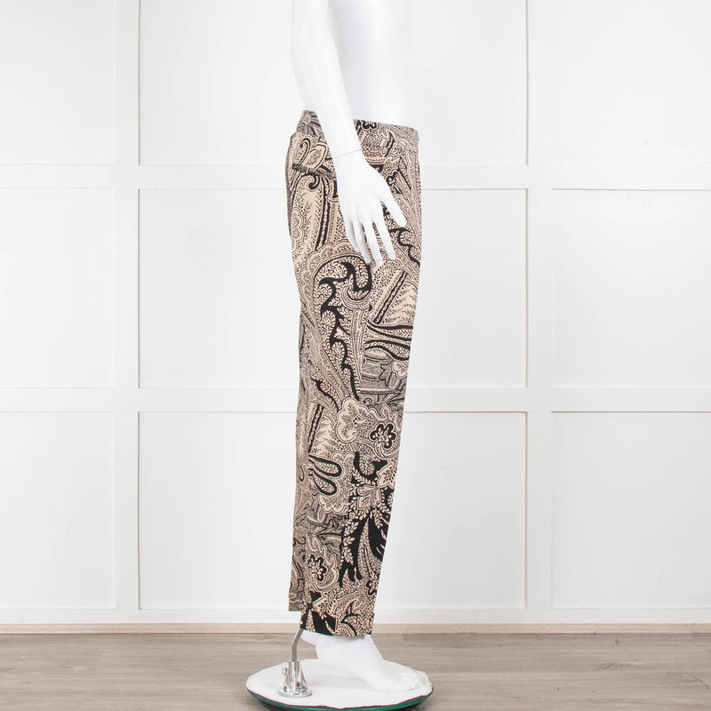 Etro Beige Black Cotton Floral Paisley Trousers