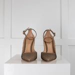 Gianvito Rossi Nude and Black Net Ankle Strap Heels