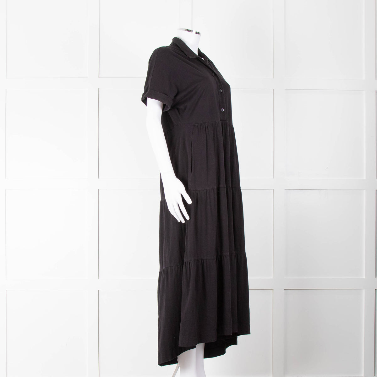 ME + EM Black Cotton Tiered Dress
