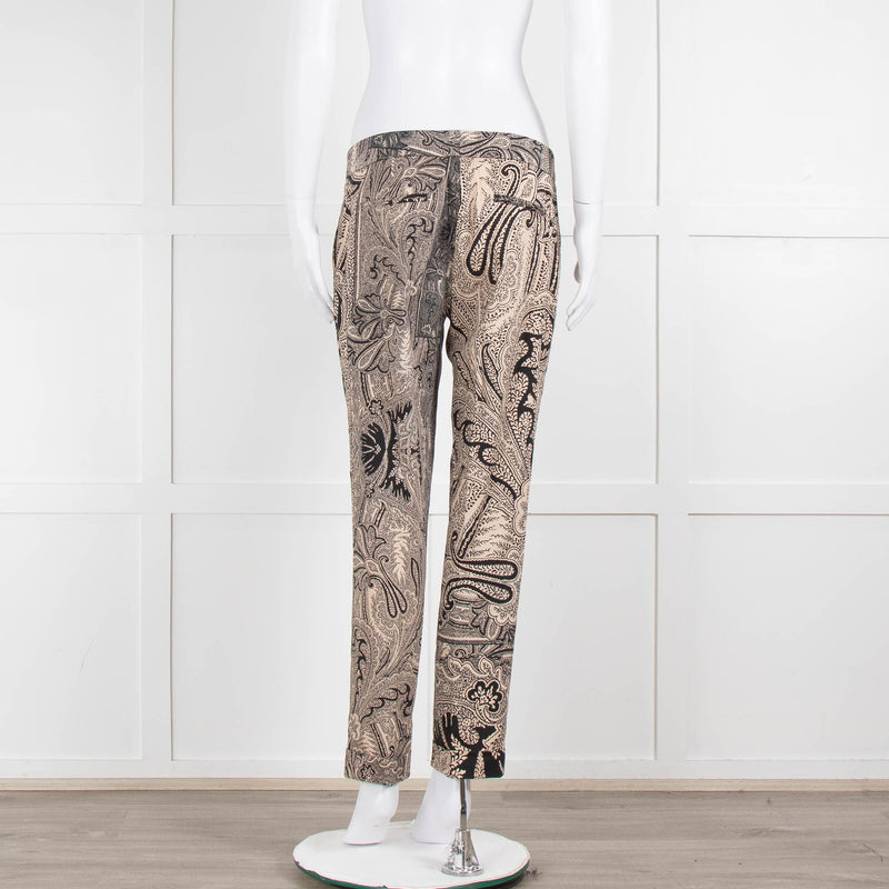 Etro Beige Black Cotton Floral Paisley Trousers