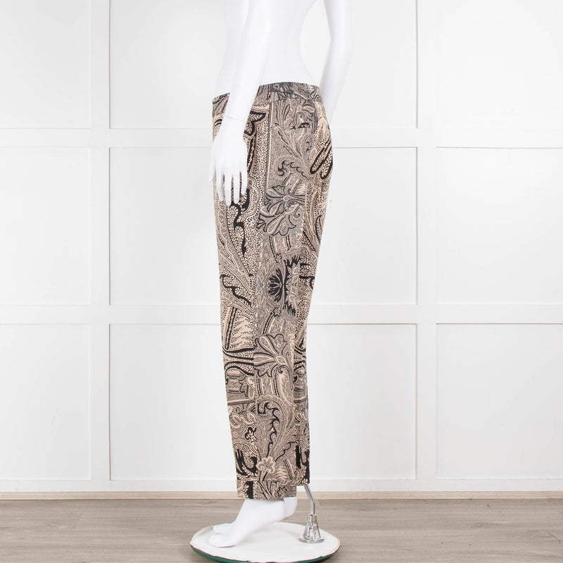 Etro Beige Black Cotton Floral Paisley Trousers